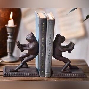 Frog Cast Iron Bookend, Animal Vintage Antique Style Bookends Modern Office Book